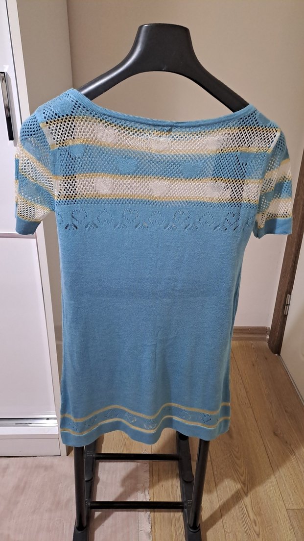 Kısa Kollu Mavi Örgü Kazak - Görsel 3