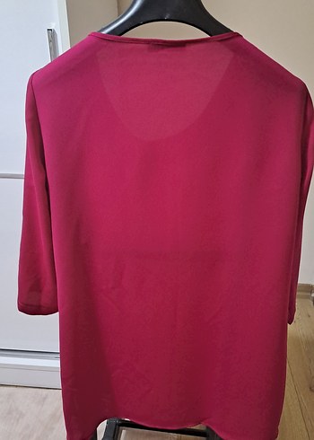 Pembe V Yakalı Uzun Kollu Salaş Bluz - Görsel 4