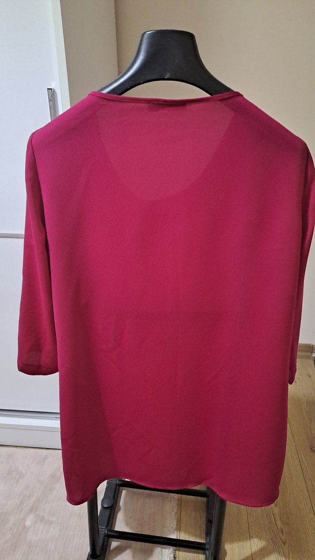 Pembe V Yakalı Uzun Kollu Salaş Bluz - Görsel 4