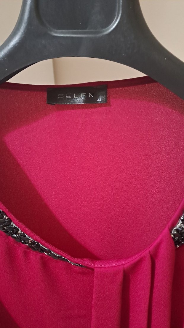 Pembe V Yakalı Uzun Kollu Salaş Bluz - Görsel 2