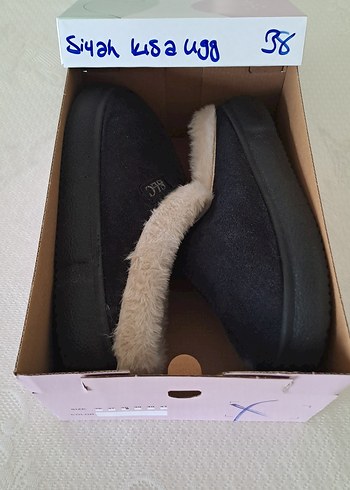 Siyah Kadın Ev Terliği Kürklü Dolgu Topuklu - Görsel 6