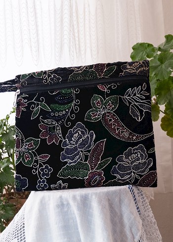 Çiçek Desenli Fermuarlı Bohem Kadın Portföy Çanta