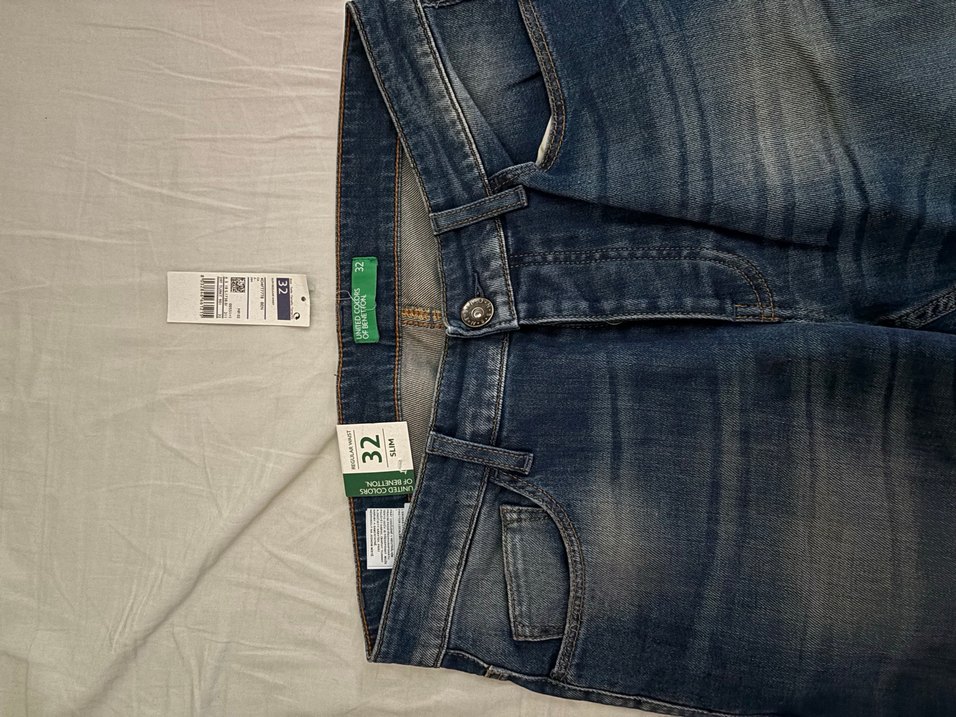 Benetton Düğmeli Gri Mavi erkek Kot Pantolon - Görsel 5