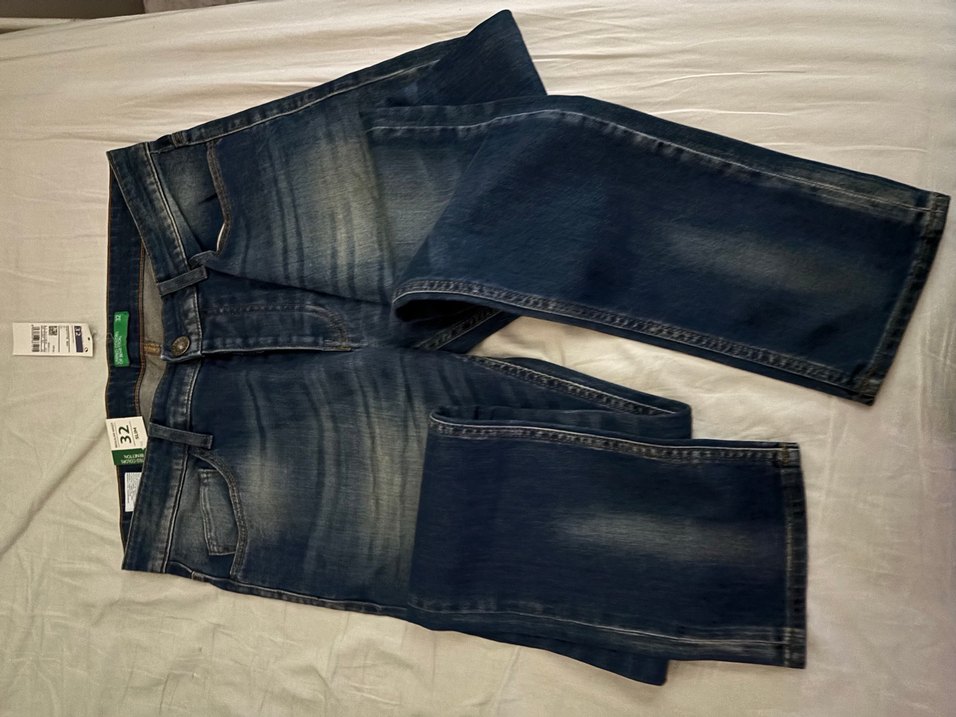 Benetton Düğmeli Gri Mavi erkek Kot Pantolon - Görsel 3