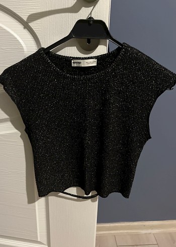 Siyah Kısa Örme Crop Top