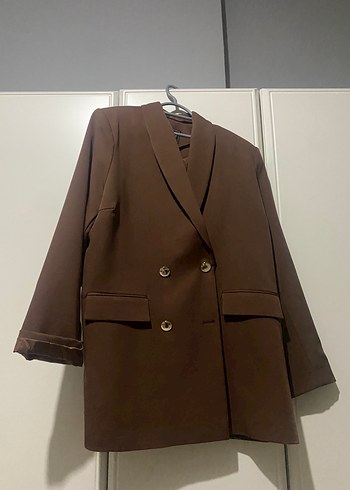 Düğmeli Kahverengi Kadın Süet Blazer