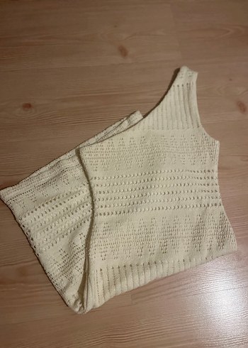 xs Beden sarı Renk Kadın Tek Omuz Mini Örme Desenli Elbise