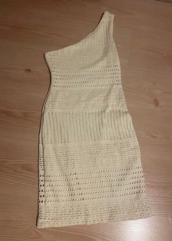 xs Beden Kadın Tek Omuz Mini Örme Desenli Elbise