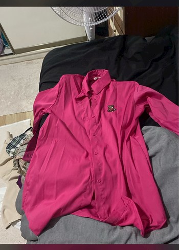 Düğmeli Uzun Kollu Pembe Kadın Gömlek