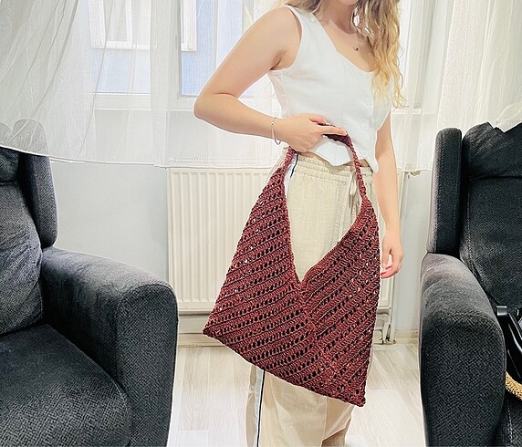  Beden bordo Renk Hasır Çanta
