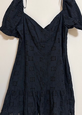 Siyah Nakışlı V Yaka Mini Elbise - Görsel 2