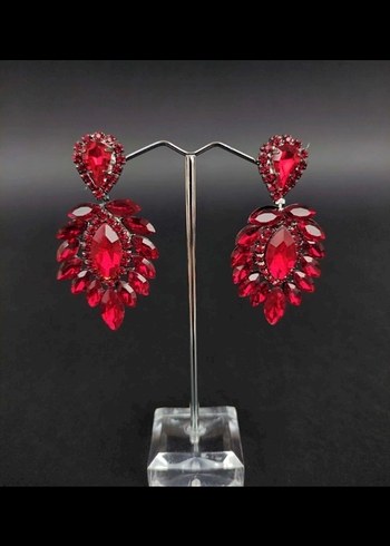 Kırmızı Taşlı Gösterişli Kadın Küpe - Görsel 2