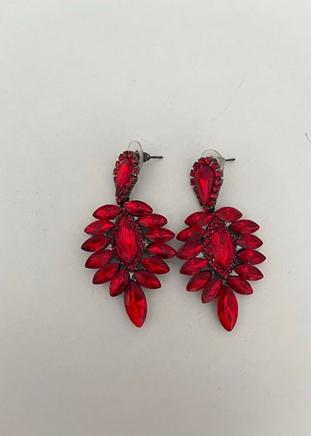 Kırmızı Taşlı Gösterişli Kadın Küpe - Görsel 3