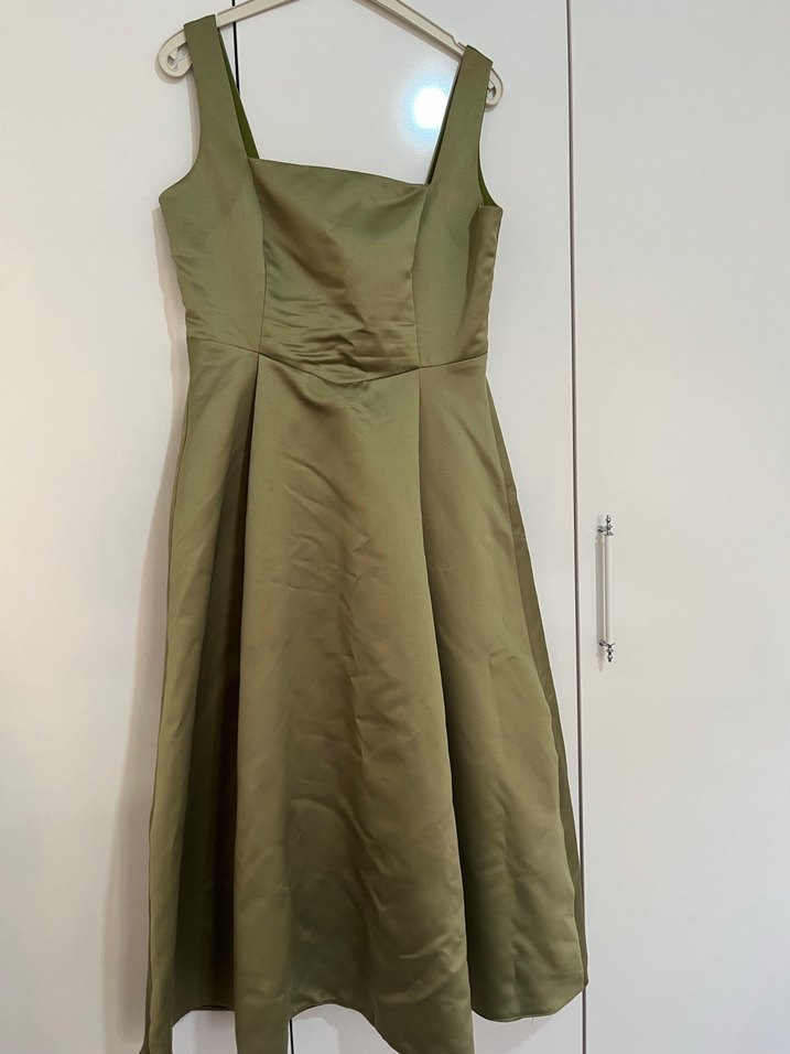 Uzun Straplez kabarık Haki elbise abiye - Görsel 4