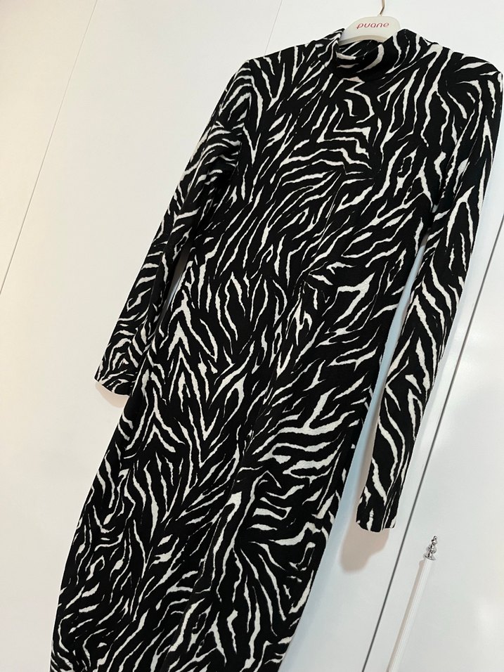 Kadın Siyah Zebra Desenli Uzun Elbise - Görsel 2