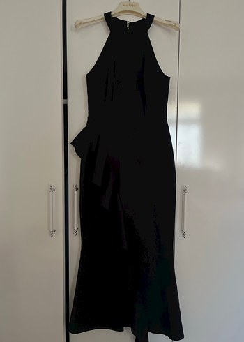 Siyah Drapeli Uzun Gösterişli Kadın Elbise - Görsel 2