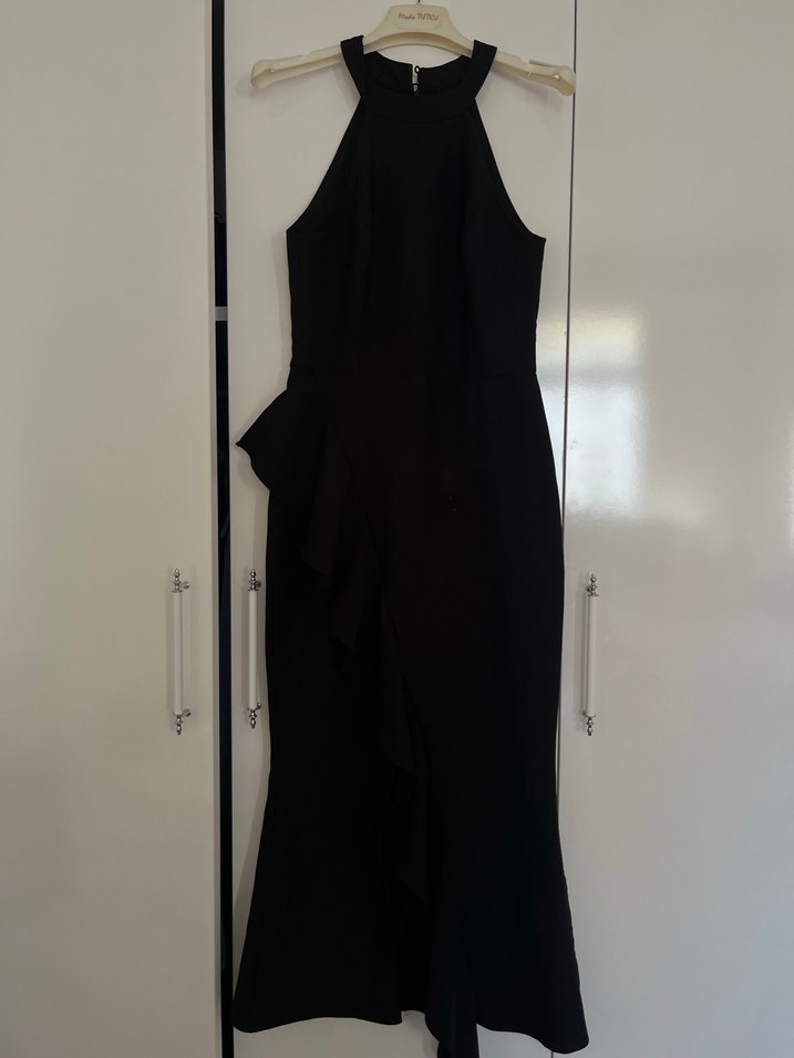 Siyah Drapeli Uzun Gösterişli Kadın Elbise - Görsel 2