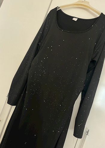 Uzun Kollu Siyah parlak abiye elbise - Görsel 2