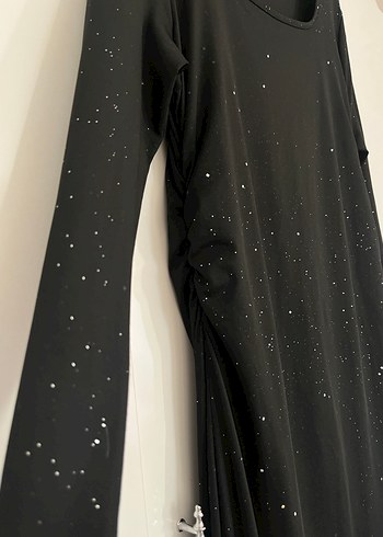 Uzun Kollu Siyah parlak abiye elbise - Görsel 3