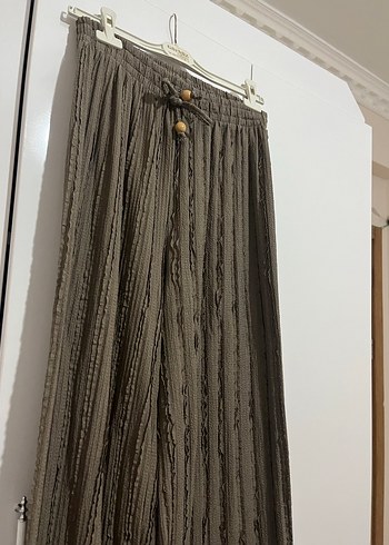 Kadın füme  Piliseli Keten Bol Pantolon - Görsel 2