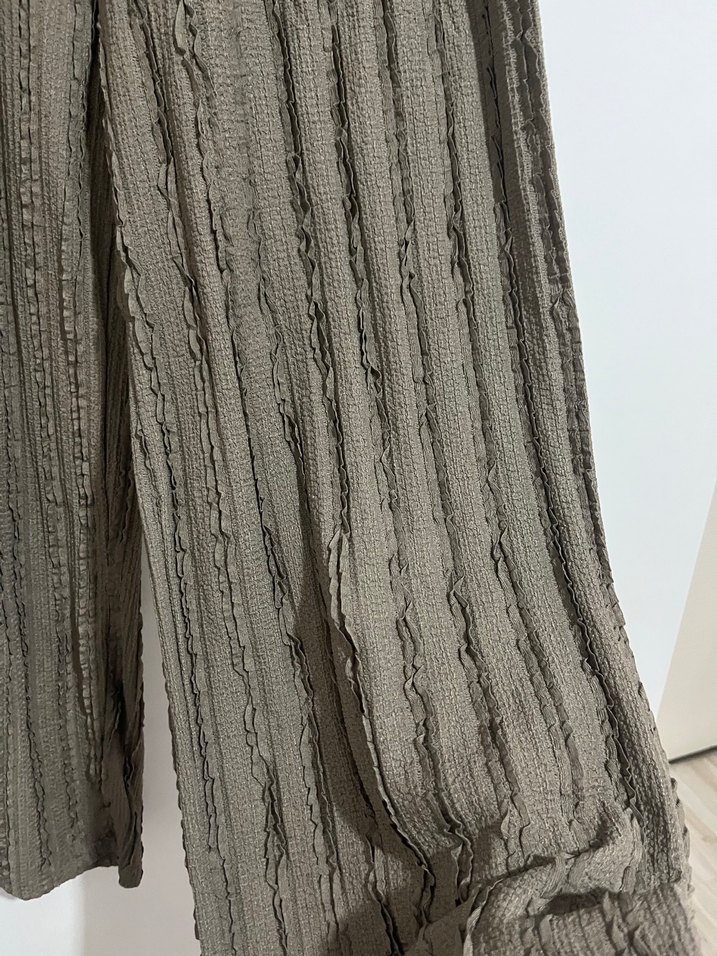 Kadın füme  Piliseli Keten Bol Pantolon - Görsel 3