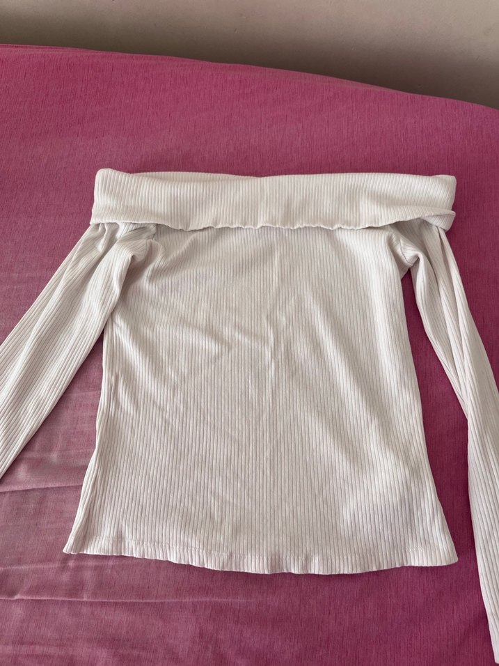 Kadın Beyaz Kayık Yaka Triko Kazak - Görsel 2