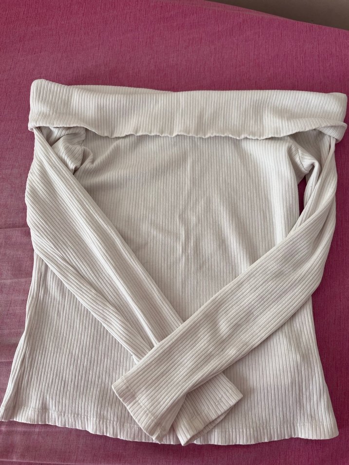 Kadın Beyaz Kayık Yaka Triko Kazak - Görsel 3