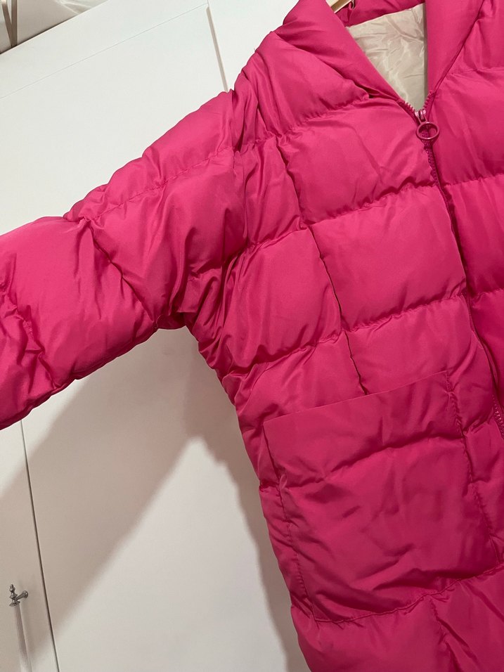 Pembe Uzun Kadın Kışlık Mont - Görsel 2