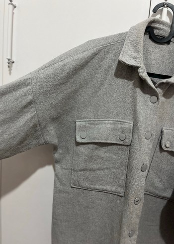 Gri Düğmeli Kadın Midi gömlek - Görsel 2