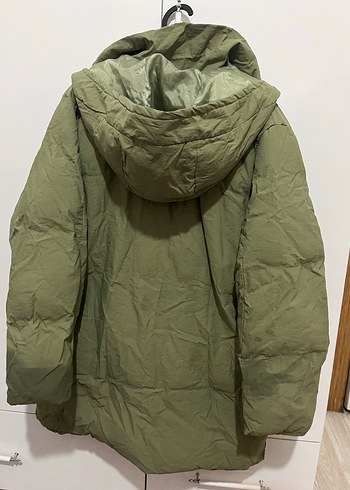 Kadın Haki Midi Kışlık Fermuarlı Mont - Görsel 2