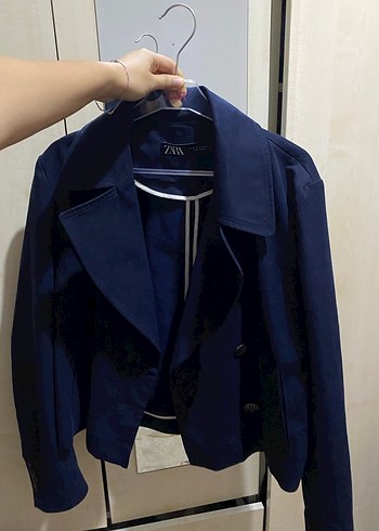 Düğmeli Lacivert Midi Kadın Keten Kaban - Görsel 2