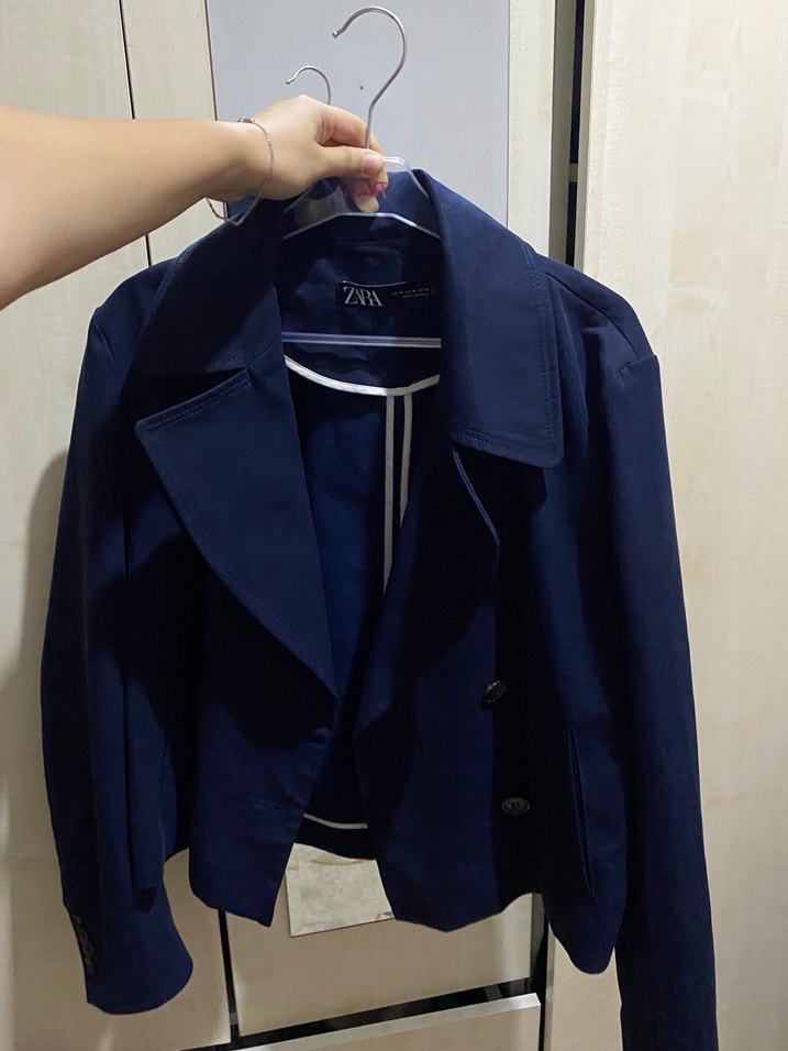 Düğmeli Lacivert Midi Kadın Keten Kaban - Görsel 2