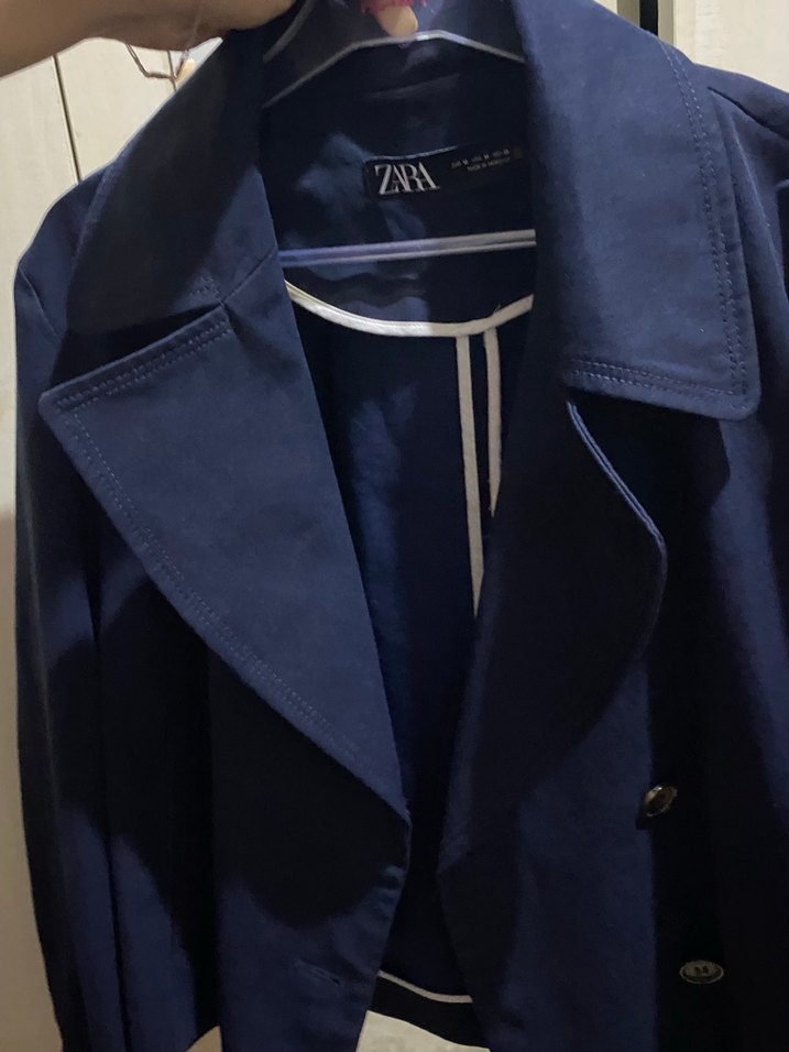 Düğmeli Lacivert Midi Kadın Keten Kaban - Görsel 3