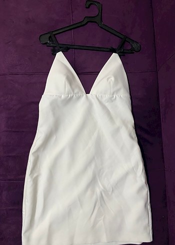 Siyah Askılı Beyaz Mini Elbise - Görsel 4