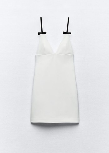 Siyah Askılı Beyaz Mini Elbise - Görsel 2