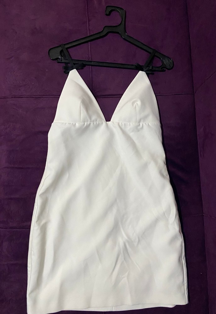 Siyah Askılı Beyaz Mini Elbise - Görsel 4
