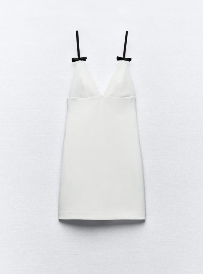 Siyah Askılı Beyaz Mini Elbise - Görsel 2