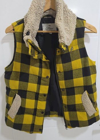 Sarı Kareli Düğmeli Kadın Yelek - Görsel 4