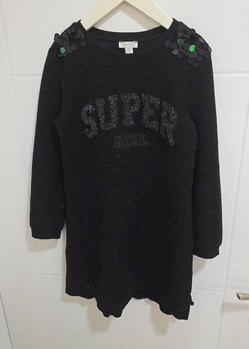 Siyah Nakışlı Kız Çocuk Triko Elbise - Görsel 4