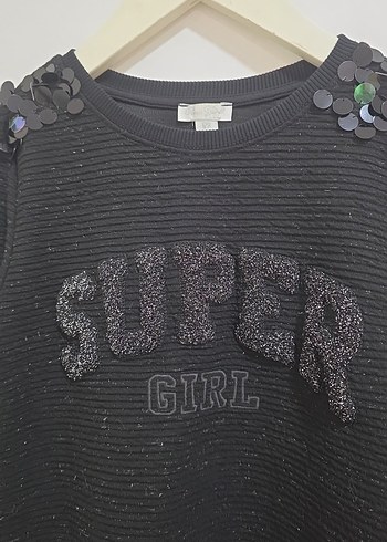 Siyah Nakışlı Kız Çocuk Triko Elbise - Görsel 3