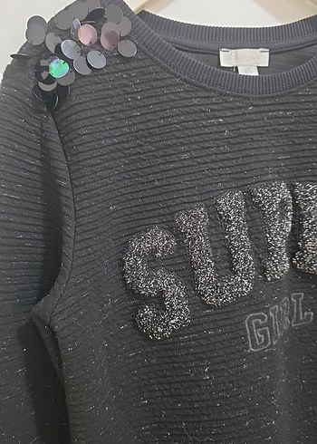 Siyah Nakışlı Kız Çocuk Triko Elbise - Görsel 2