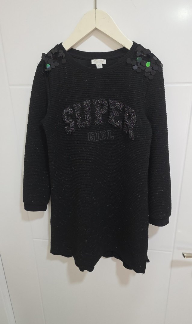 Siyah Nakışlı Kız Çocuk Triko Elbise - Görsel 4