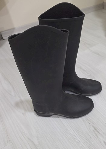 Siyah Diz Üstü Topuklu Lastik At binici  Çizmesi - Görsel 2