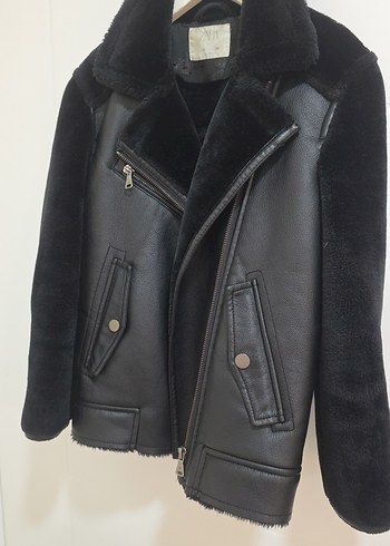 çocuk 9 yaş Siyah Kürklü Deri Biker Ceket - Görsel 3