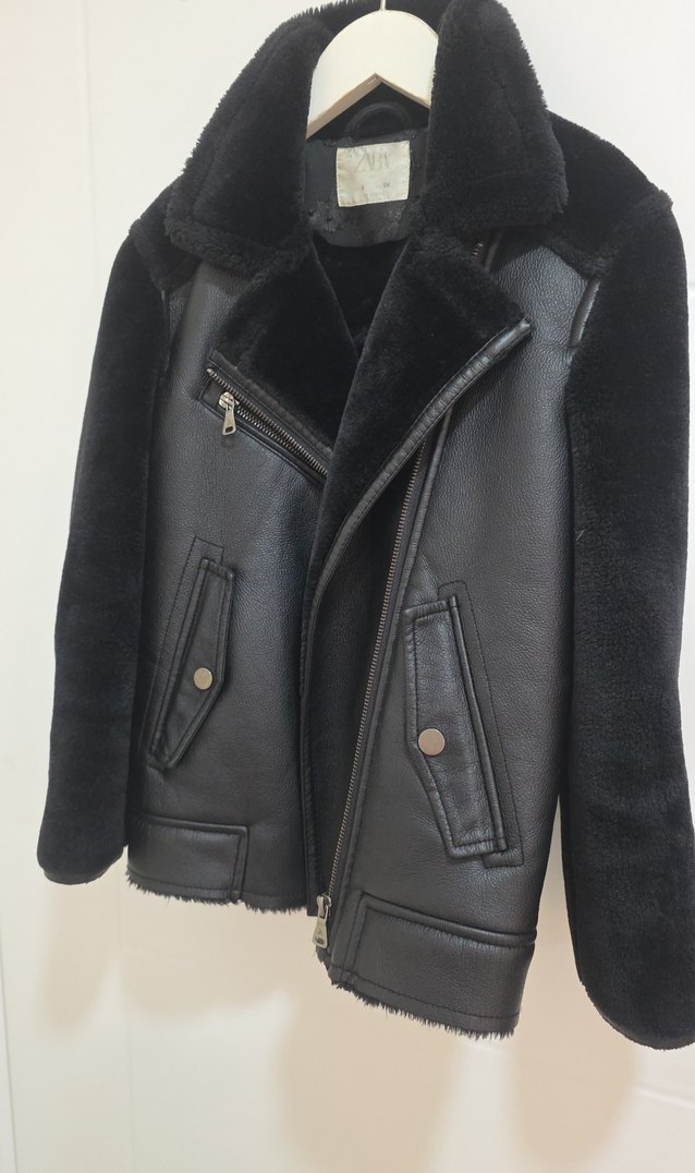 çocuk 9 yaş Siyah Kürklü Deri Biker Ceket - Görsel 3