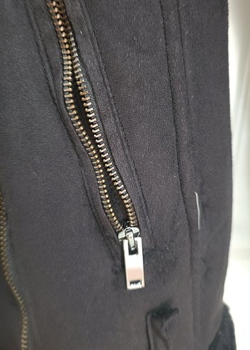 Siyah Süet Kürklü Biker Ceket - Görsel 4