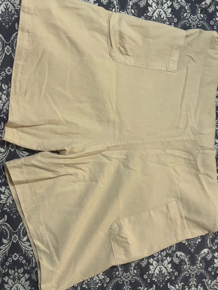 Bej Keten Midi Kısa Salopet - Görsel 3