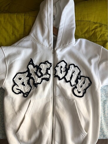 Sweatshirt beyaz renk oversize zip hoodie