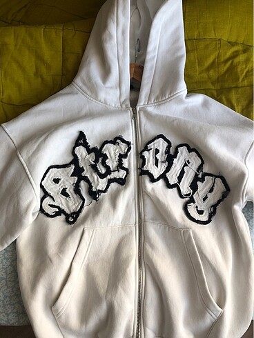 Diğer Sweatshirt beyaz renk oversize zip hoodie