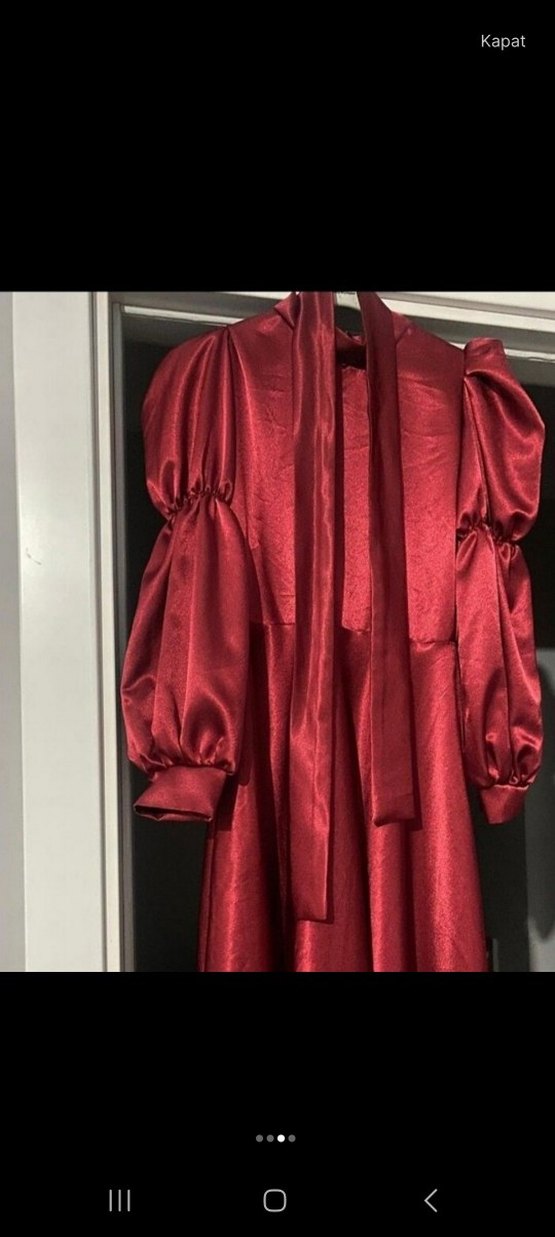 Kırmızı Uzun Kollu Drapeli Tesettür Elbise - Görsel 3